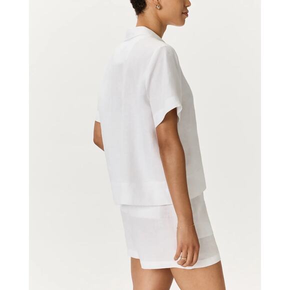 Quince White Linen Short Sleeve Shirt Women’s Size Large Button Front Top - Picture 7 of 7